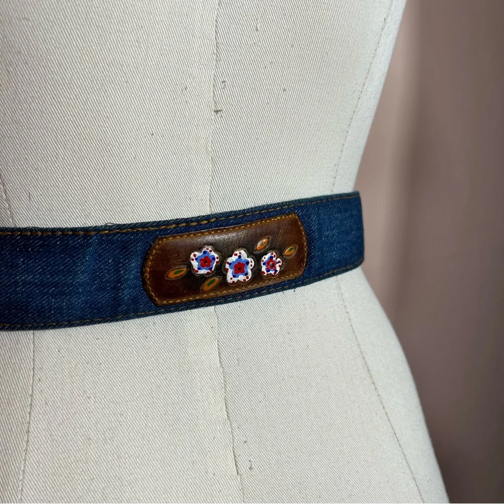 Vintage 1970 Hickok mod floral tooled Leather Denim Western Belt Festival sz 30